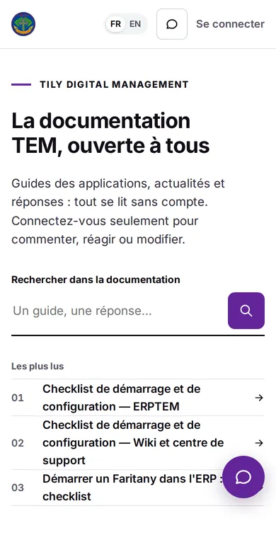 Page d'accueil de support.tily-digital.com sur téléphone
